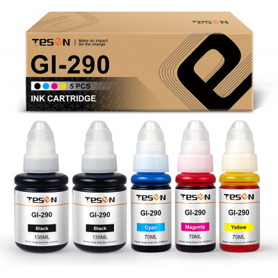 TESEN GI290 Refill Ink Bottle Replacement for Canon GI290 GI-290 Color Ink Kit - 5-Pack Color